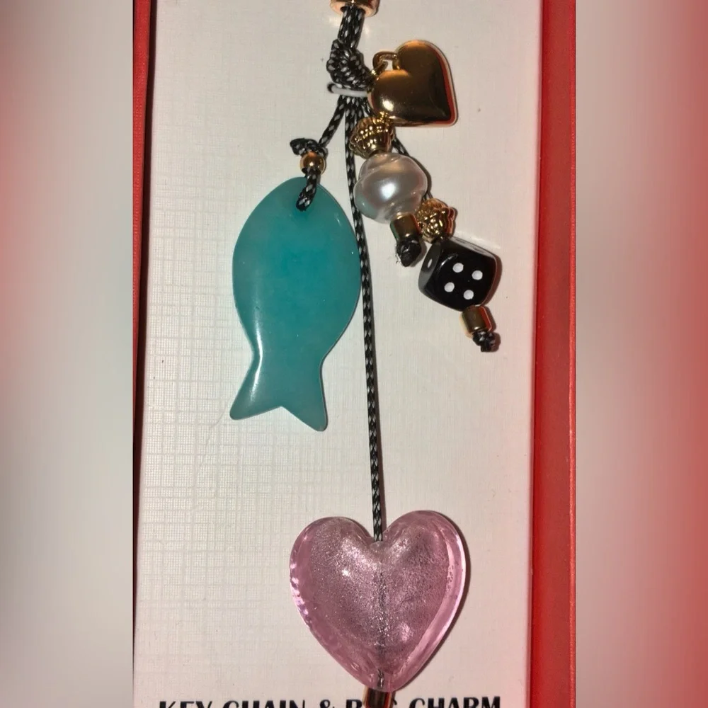 PIPER K Sea Ocean Life Love Glass & Howlite Multiple Charm Bag Keychain NEW NWT